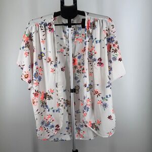 Olive Tree Floral Kimono Cardigan Cream Pink Blue Short Sleeve Size M